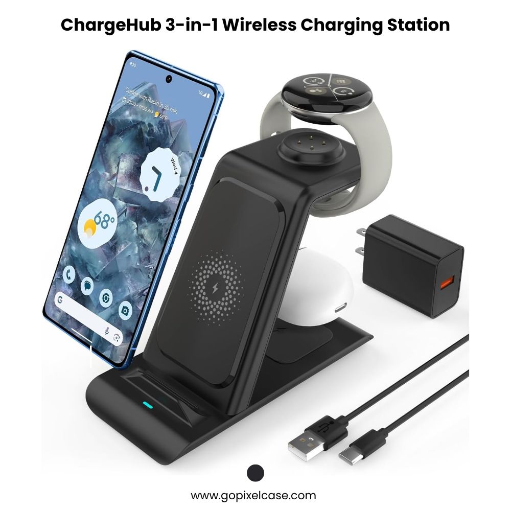 ChargeHub 3-in-1 Wireless Charger | Charging Station for Pixel Watch 3, 2, 1, Google Phones & Pixel Buds