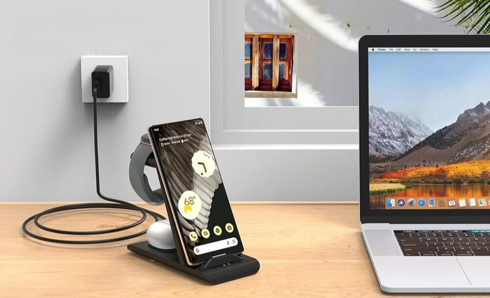 Front view of ChargeHub 3-in-1 Wireless Charging Station