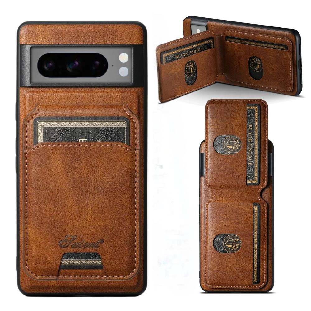 Front view MagWallet Pixel 8 Pro, 8, 8A | Luxury Leather Detachable Wallet Case with Kickstand & MagSafe