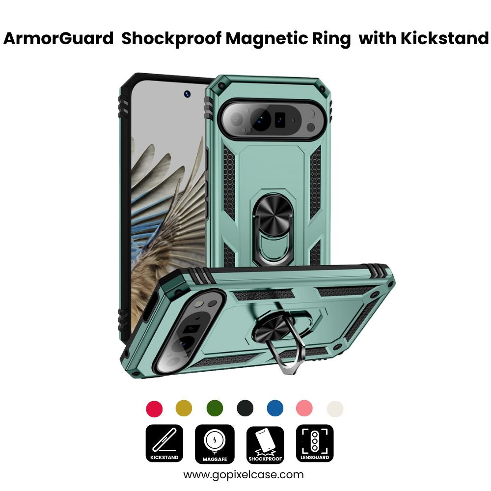 ArmorGuard Pixel 9 Shockproof Magnetic Ring Case with Kickstand