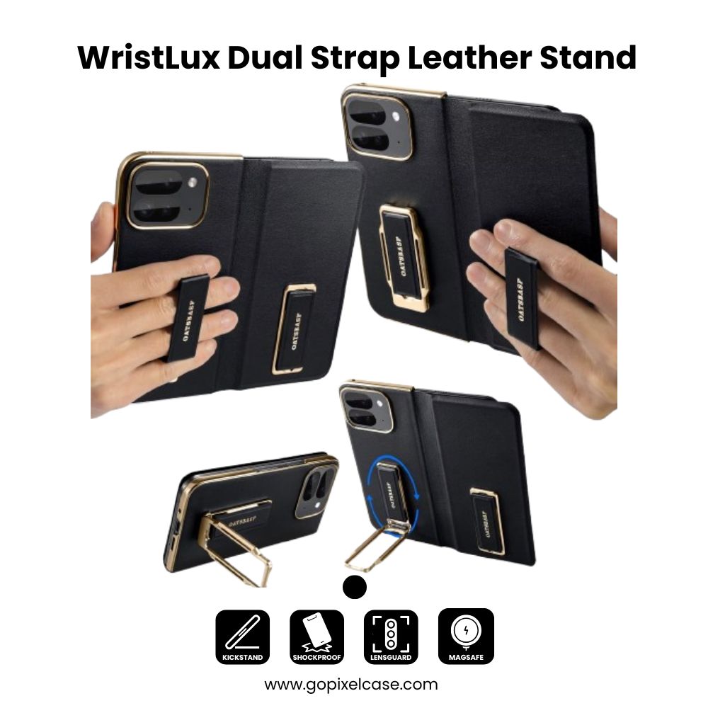 WristLux Pixel Fold 9 – Dual Strap Leather Stand Case