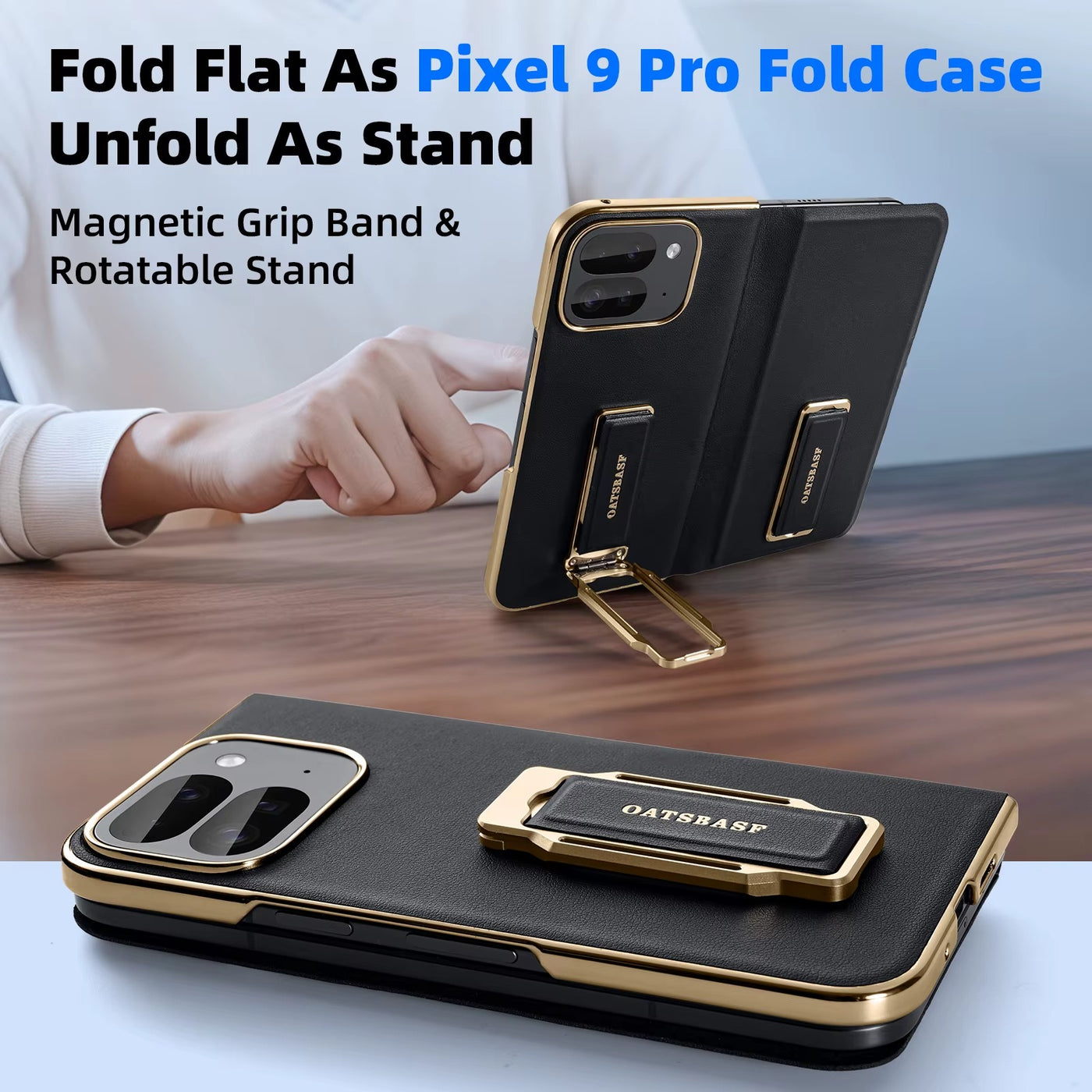 WristLux Pixel Fold 9 – Dual Strap Leather Stand Case