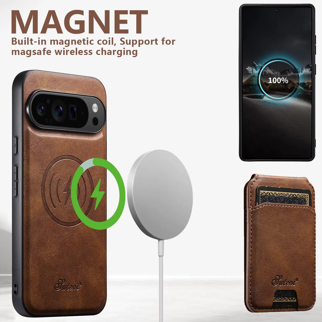 Dteck Magnetic Detachable Wallet Case For Google Pixel 9 Pro XL,Luxury Leather 2 In 1 Case Compatible Mag Safe Card Slot Pocket Stand Shockproof Cover Googl