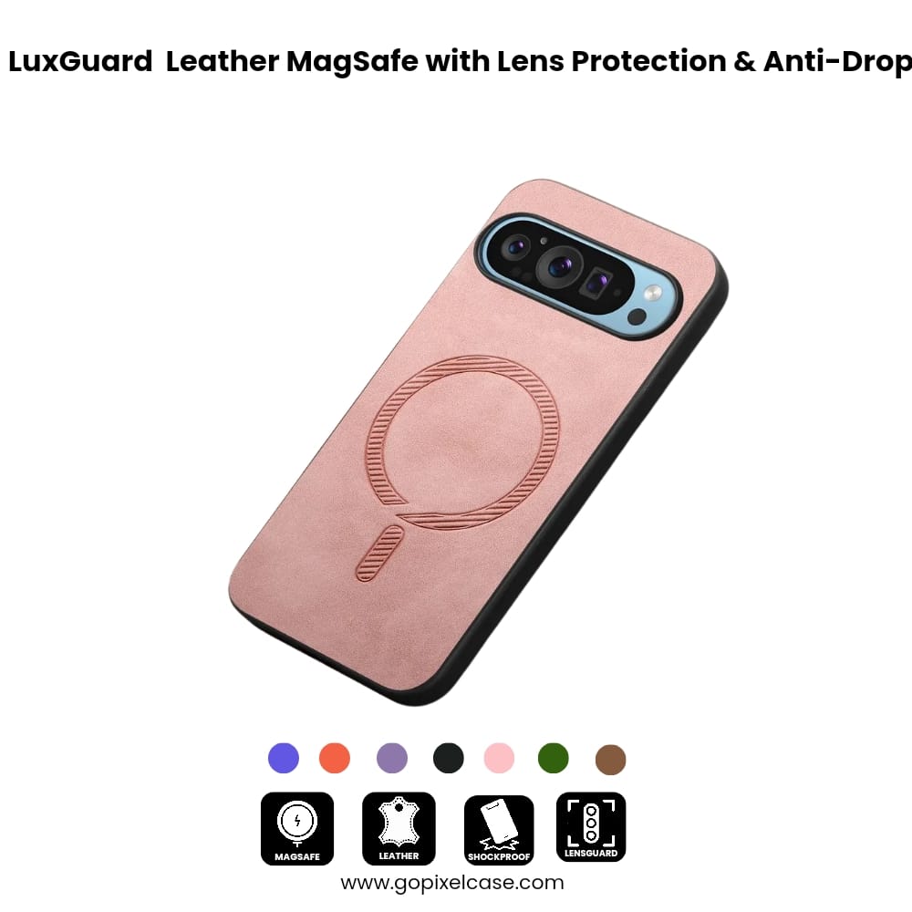 LuxGuard Pixel 9 , 8, 7,  Leather MagSafe Case with Lens Protection & Anti-Drop Design