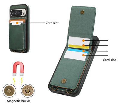 SnapWallet Pixel 9, 8 Leather Card Holder Case with Kickstand & Lanyard